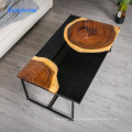 Mesa de café de resina de madera sólida de color negro de lujo de 50 mm